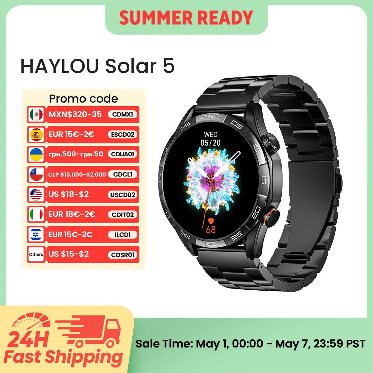 HAYLOU Solar 5 Voice Calling Smartwatch 1.58'' AMOLED Display 60Hz Smart Watch 24H Health Monitoring Sports Smartwatch for Men