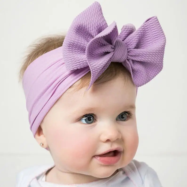 Baby Girl Big Bow Headband – Elastic Nylon Turban Headwrap (Newborn–3Y)
