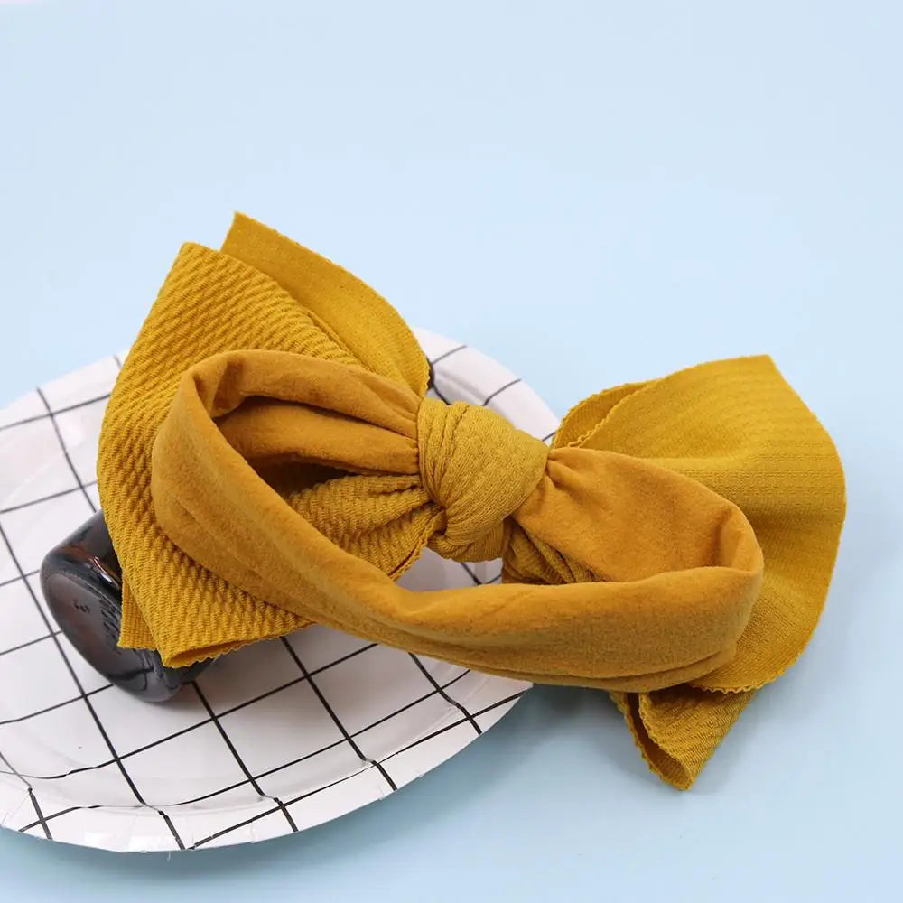 Baby Girl Big Bow Headband – Elastic Nylon Turban Headwrap (Newborn–3Y)