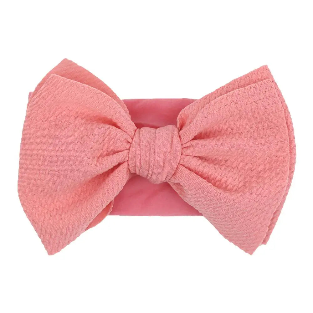 Baby Girl Big Bow Headband – Elastic Nylon Turban Headwrap (Newborn–3Y)