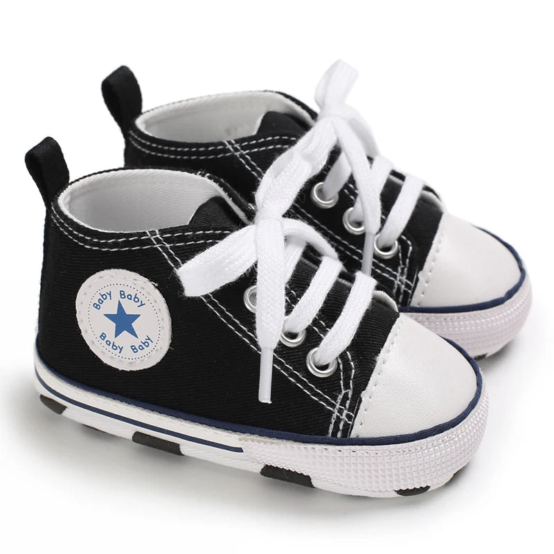 Baby Canvas Sneakers – Star Print Anti-Slip First Walkers (0–18M)