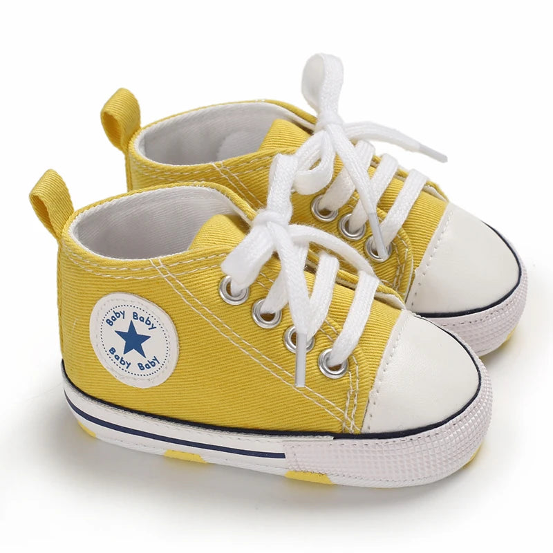 Baby Canvas Sneakers – Star Print Anti-Slip First Walkers (0–18M)