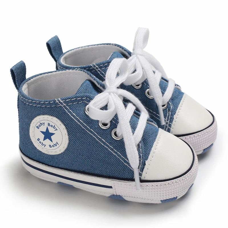 Baby Canvas Sneakers – Star Print Anti-Slip First Walkers (0–18M)