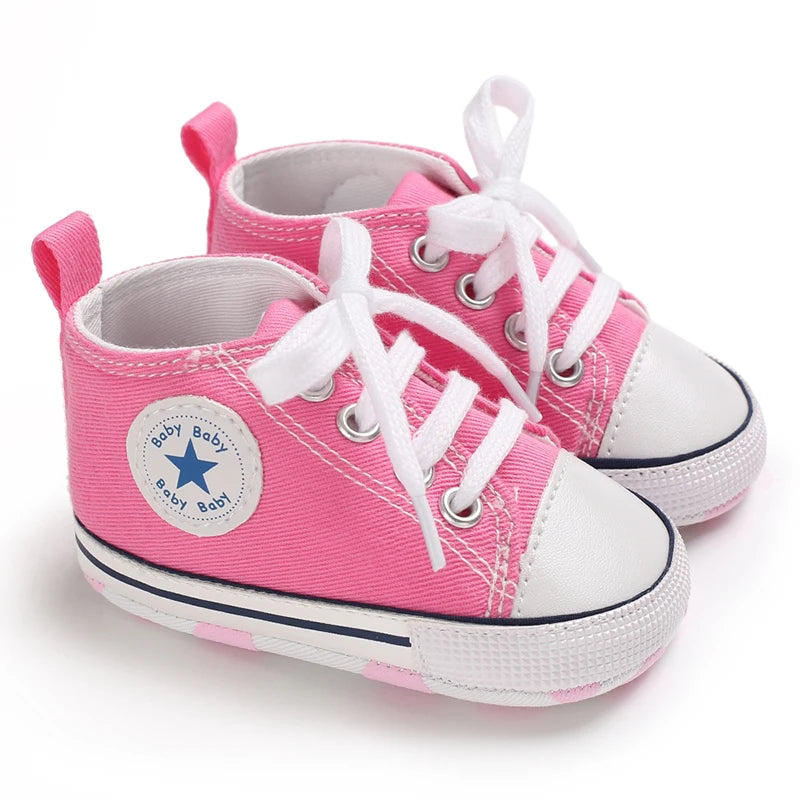 Baby Canvas Sneakers – Star Print Anti-Slip First Walkers (0–18M)