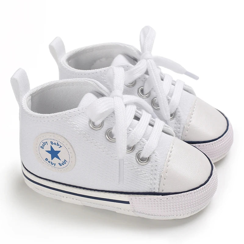 Baby Canvas Sneakers – Star Print Anti-Slip First Walkers (0–18M)