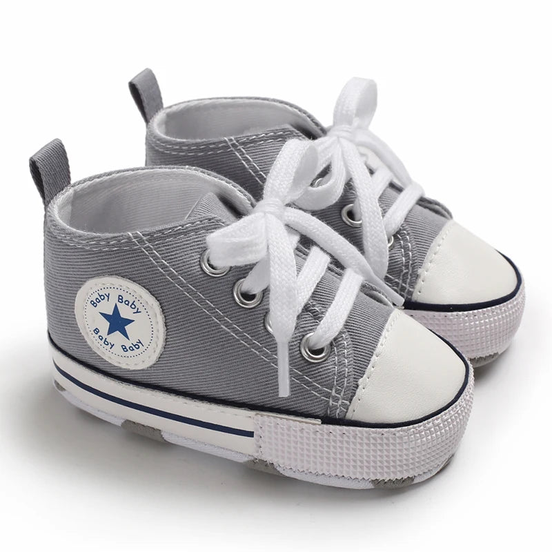 Baby Canvas Sneakers – Star Print Anti-Slip First Walkers (0–18M)