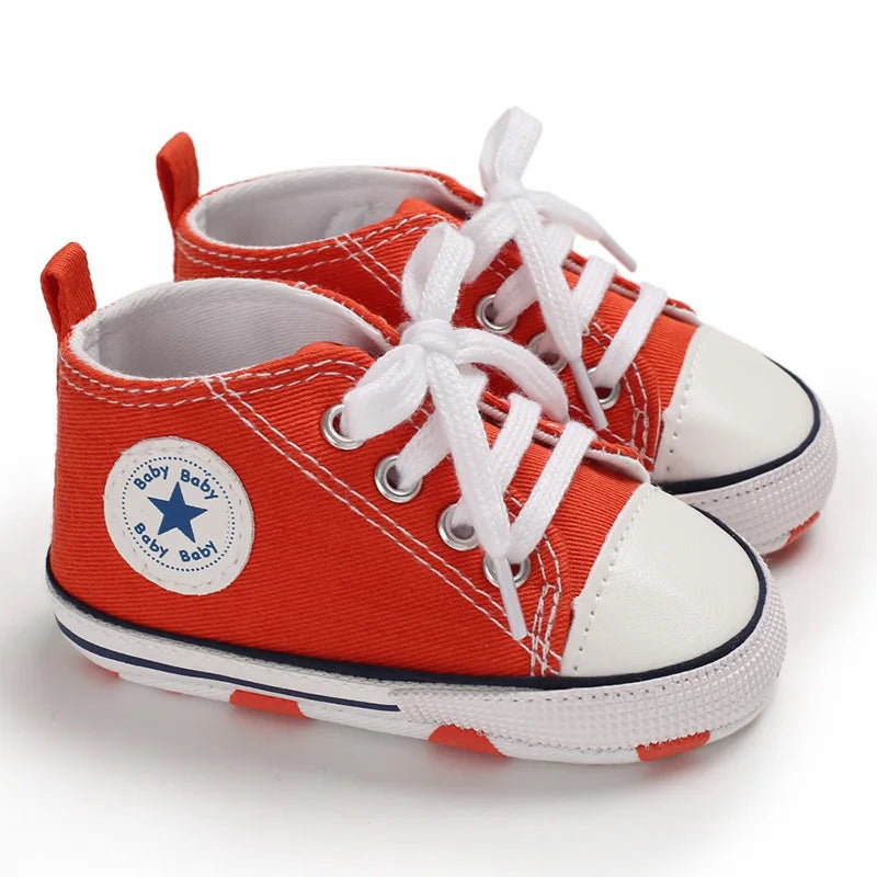 Baby Canvas Sneakers – Star Print Anti-Slip First Walkers (0–18M)