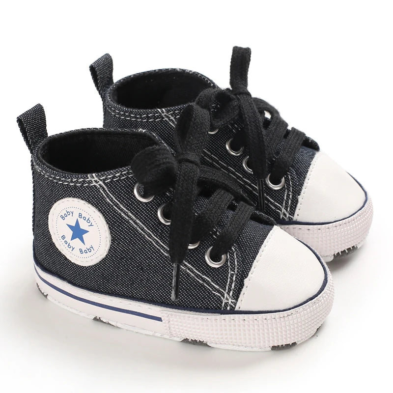 Baby Canvas Sneakers – Star Print Anti-Slip First Walkers (0–18M)