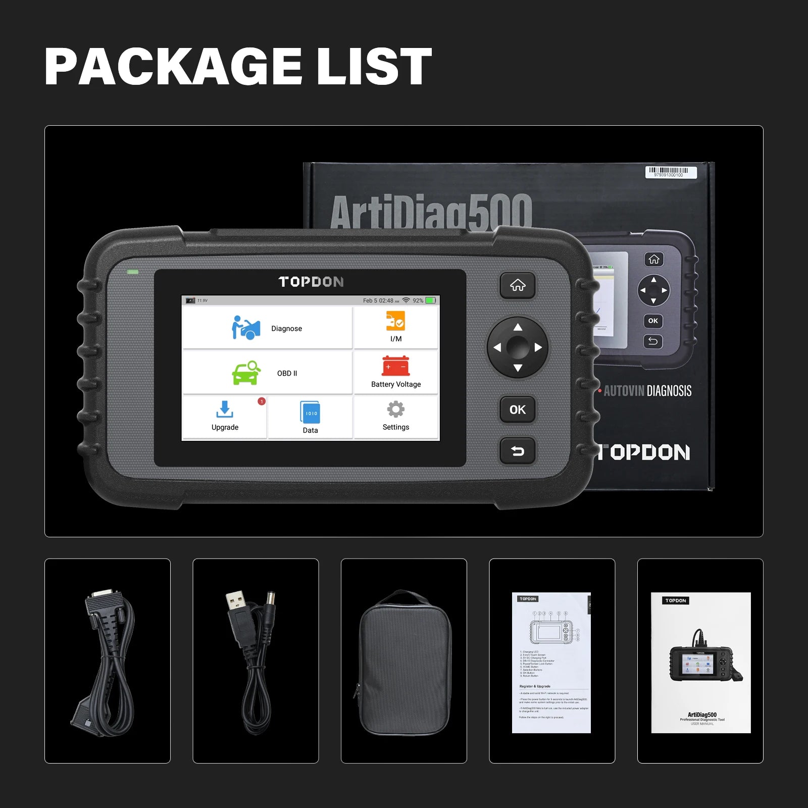 Topdon ArtiDiag500 | Full OBD2 Diagnostic Scanner - Engine, ABS, SRS & Transmission