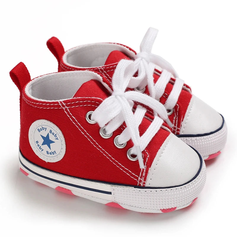 Baby Canvas Sneakers – Star Print Anti-Slip First Walkers (0–18M)