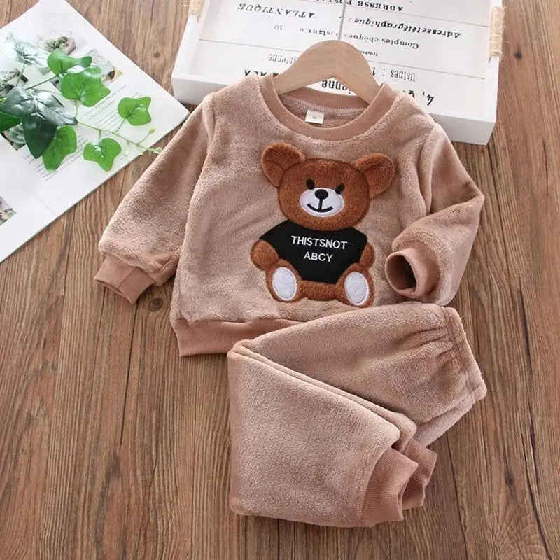 Baby Kids 3-Piece Fleece Outfit – Hooded Coat, Top & Pants Set (12M–4T)