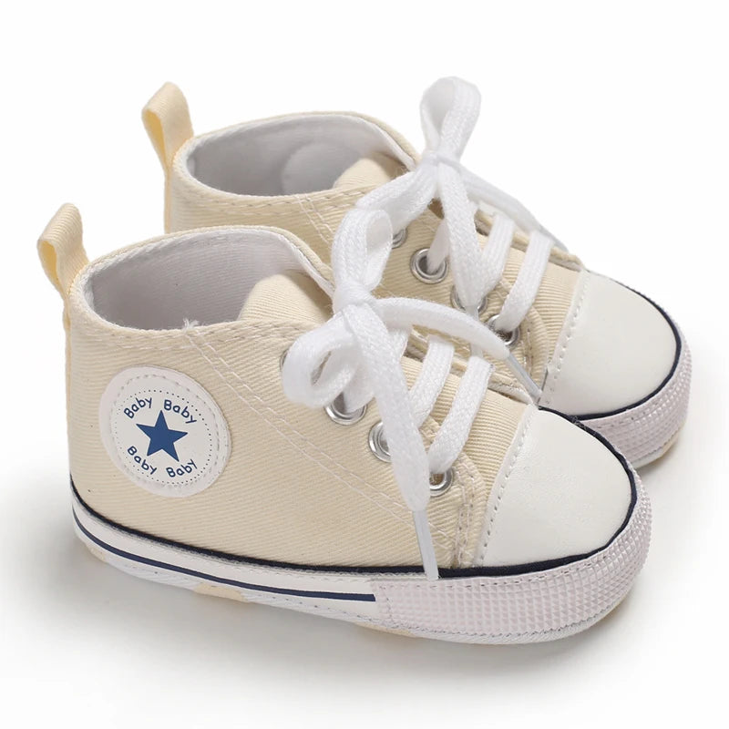 Baby Canvas Sneakers – Star Print Anti-Slip First Walkers (0–18M)