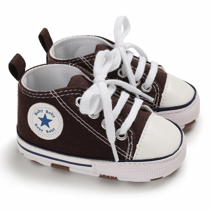 Baby Canvas Sneakers – Star Print Anti-Slip First Walkers (0–18M)
