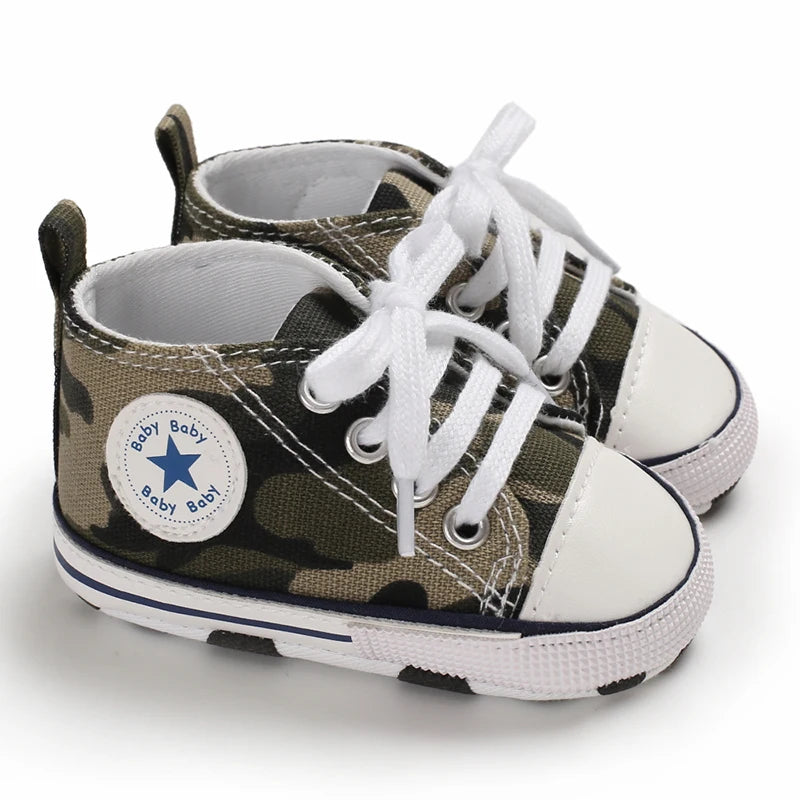 Baby Canvas Sneakers – Star Print Anti-Slip First Walkers (0–18M)