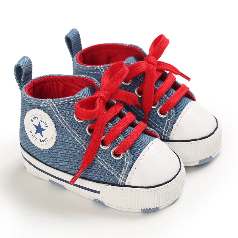 Baby Canvas Sneakers – Star Print Anti-Slip First Walkers (0–18M)