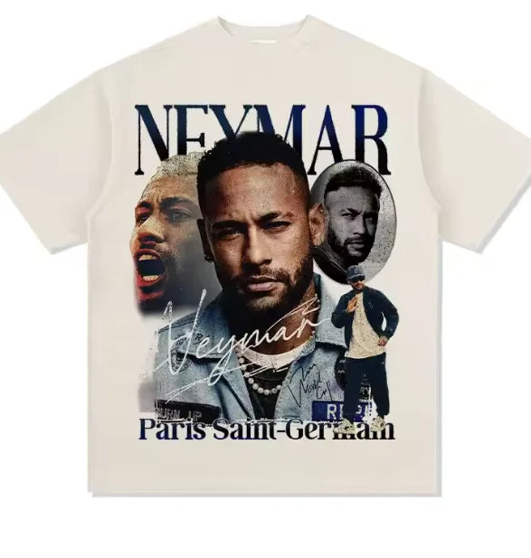 JR Neymar Cotton Men's Tshirt Football Portrait Jersey Commemorative Shirt Summer Unisex Oversized Short Sleeve Shirts