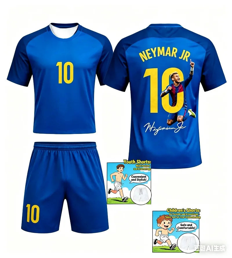 26 AI Neymar #10 Commemorative Edition Jersey T-shirt Shorts Set for Men, Children, Adults, Parent-child Wear, Soccer Sportswear