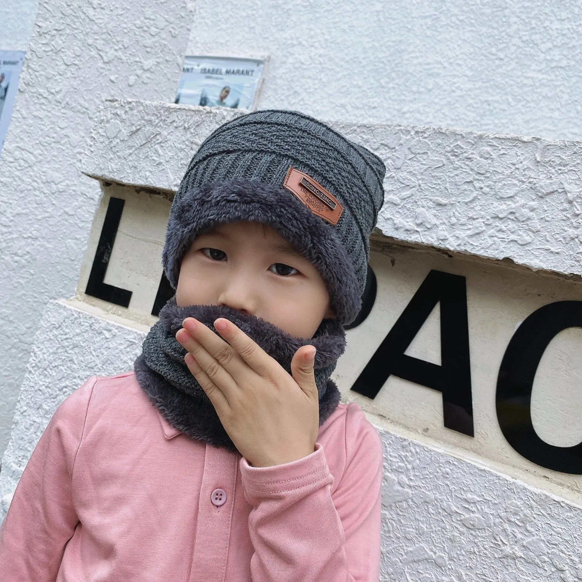 Children's Hats Winter Velvet Warm Neck Brace Two-Piece Hat Men's And Women's Treasure Outdoor Thickened Knitted Beanie