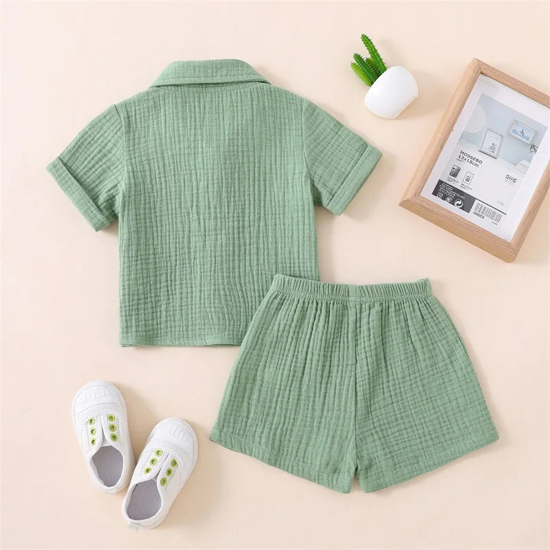 Toddler Baby 2-Piece Summer Set – Button Down Lapel Shirt & Shorts (0–3Y)
