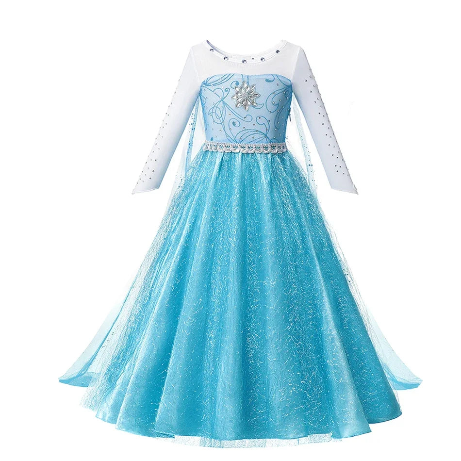 Girls' Cinderella Sequin Princess Dress – Costume with Crown & Gloves (2–10Y)