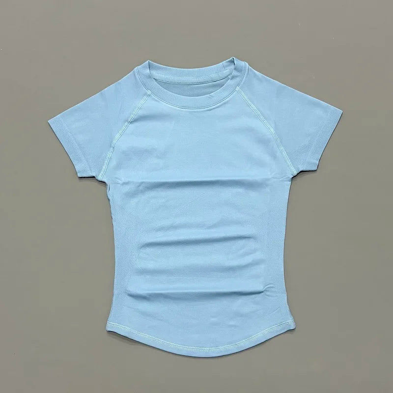 Short Sleeve Seamless Yoga Top Women Quick Dry Breathable Slim Fit Workout Gym Running Fitted Sports T-Shirt Activewear