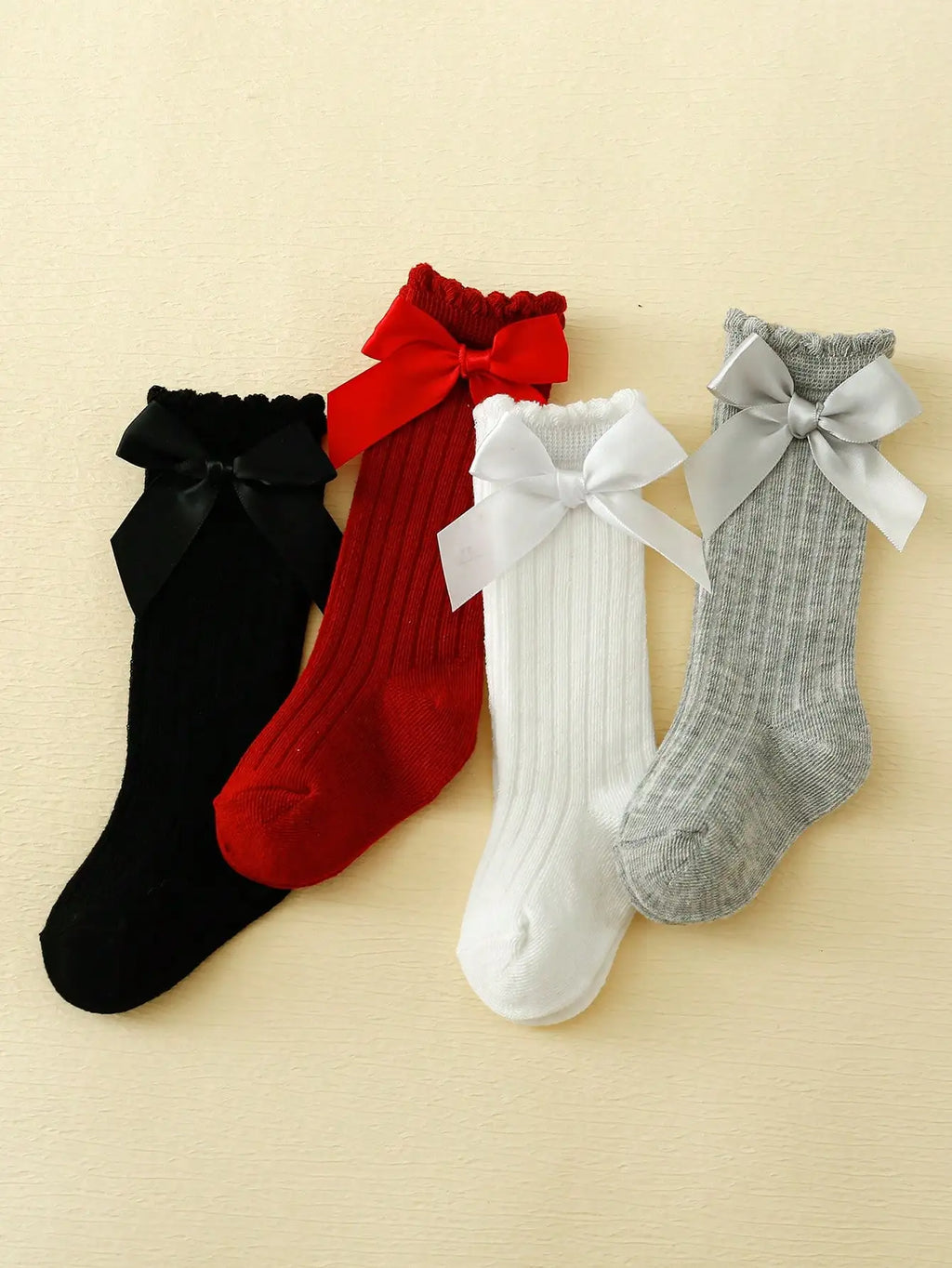 Baby Girls' Knee High Socks with Bow – Soft Cotton Princess Socks, 4/5 Pairs (1–3Y)