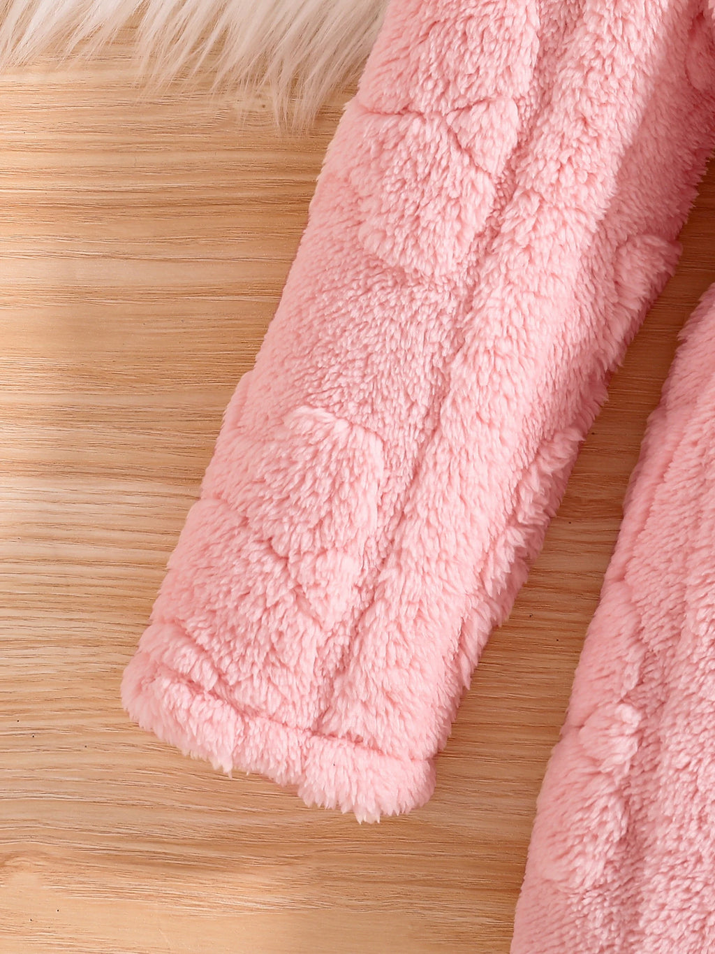 Girls' Pink Velvet Hooded Coat – Warm Casual Zip-Up Jacket (4–8Y)