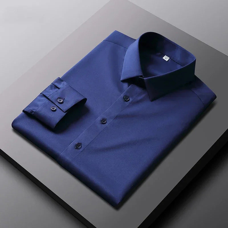 Men’s Business Casual Shirt – Long Sleeve Solid Color, Wrinkle Free, All‑Season