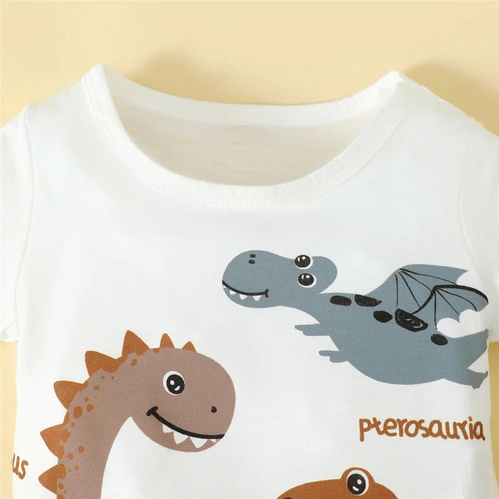 Baby Boy 2-Piece Dinosaur Set – Short Sleeve Top & Shorts (0–3 Years)