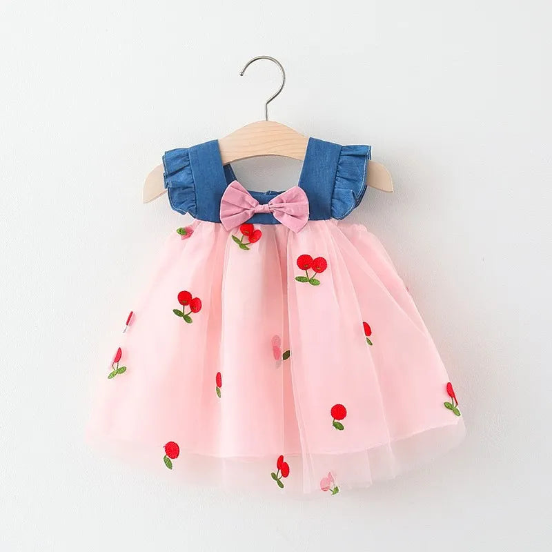 Baby Girl Lace Cherry Dress – Puff Sleeve Flower Girl Wedding Dress