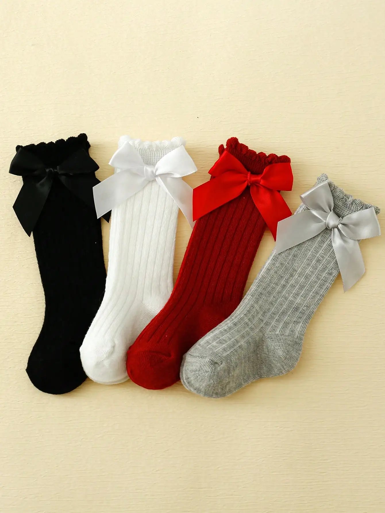 Baby Girls' Knee High Socks with Bow – Soft Cotton Princess Socks, 4/5 Pairs (1–3Y)