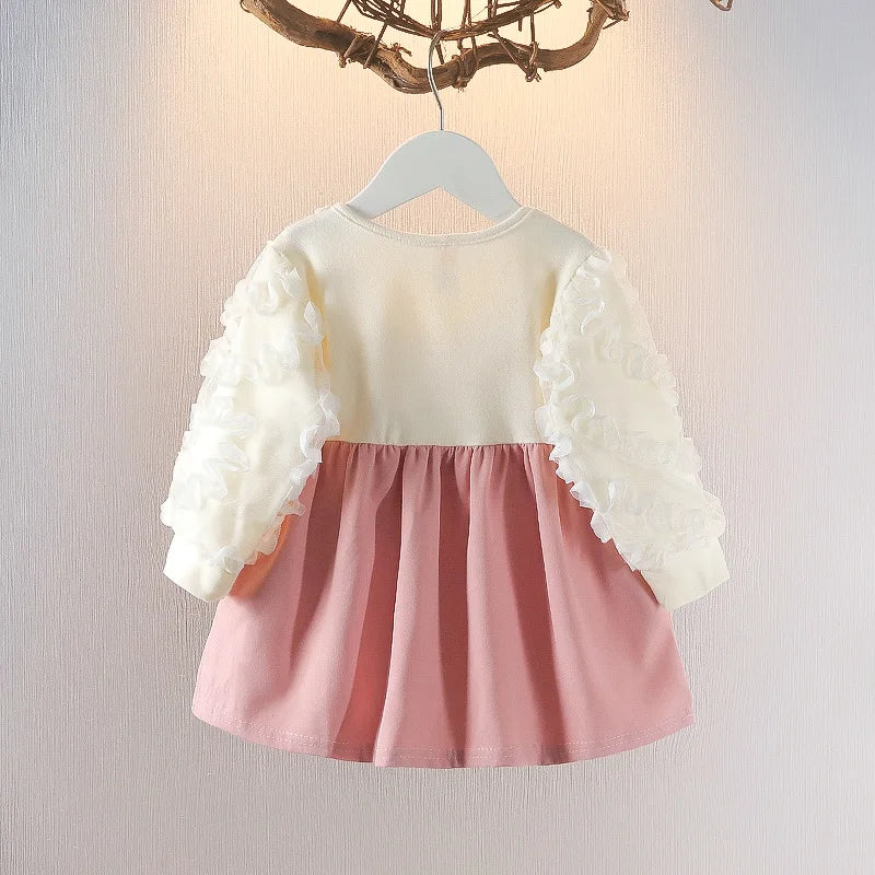 Baby Girl Winter Princess Dress – Lace Bow Puff Sleeve A-Line (0–2Y)