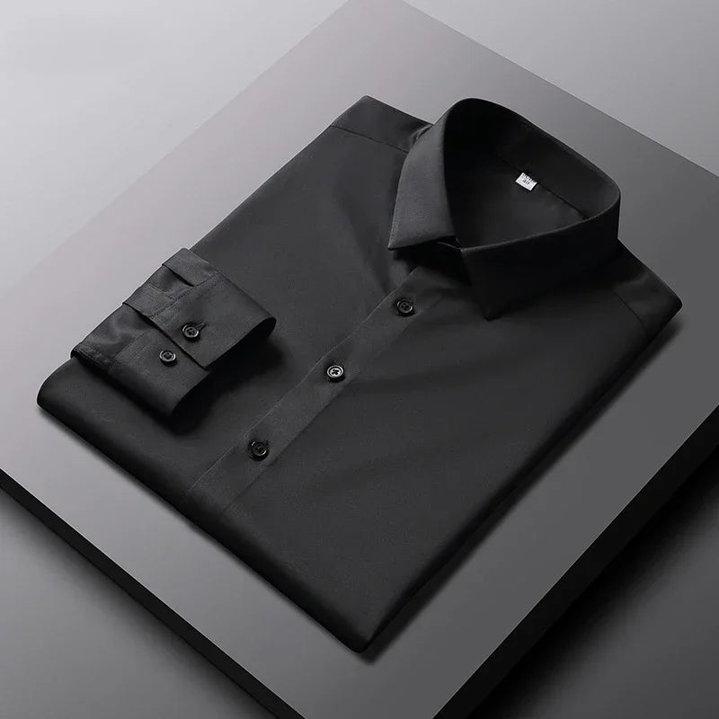 Men’s Business Casual Shirt – Long Sleeve Solid Color, Wrinkle Free, All‑Season