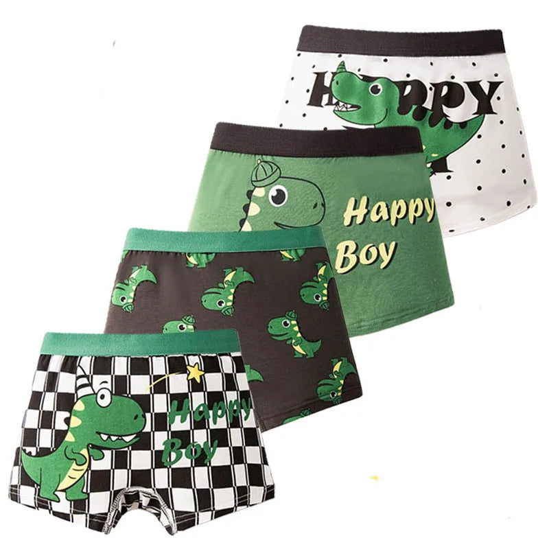 Boys' Cotton Boxer Briefs 4-Pack – Fun Print Kids Underwear (Ages 3–14)