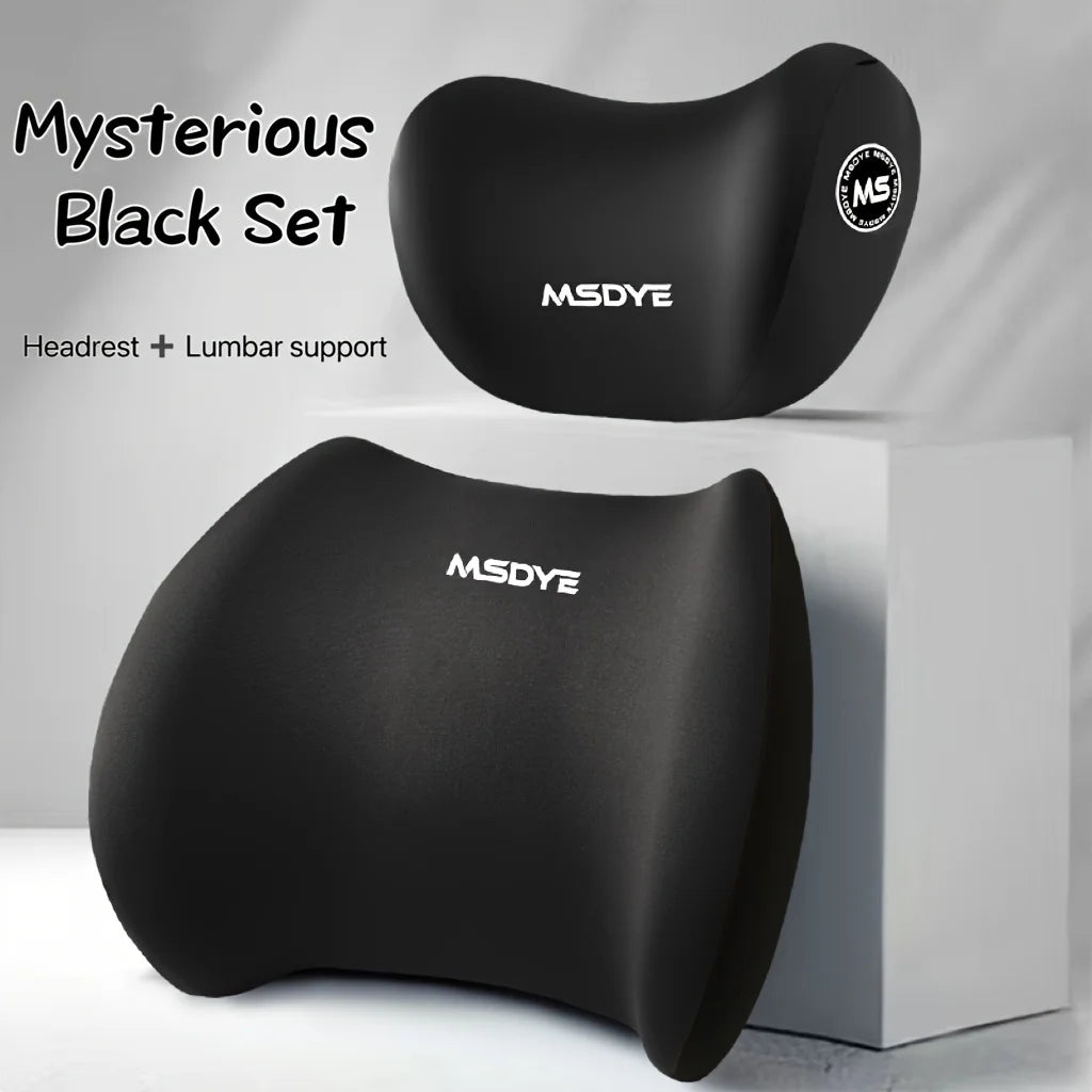 Car Universal Headrest Lumbar Support Memory Foam Cervical Neck Pillow Ergonomic Backrest Waist Cushion Auto Seat Protector Set
