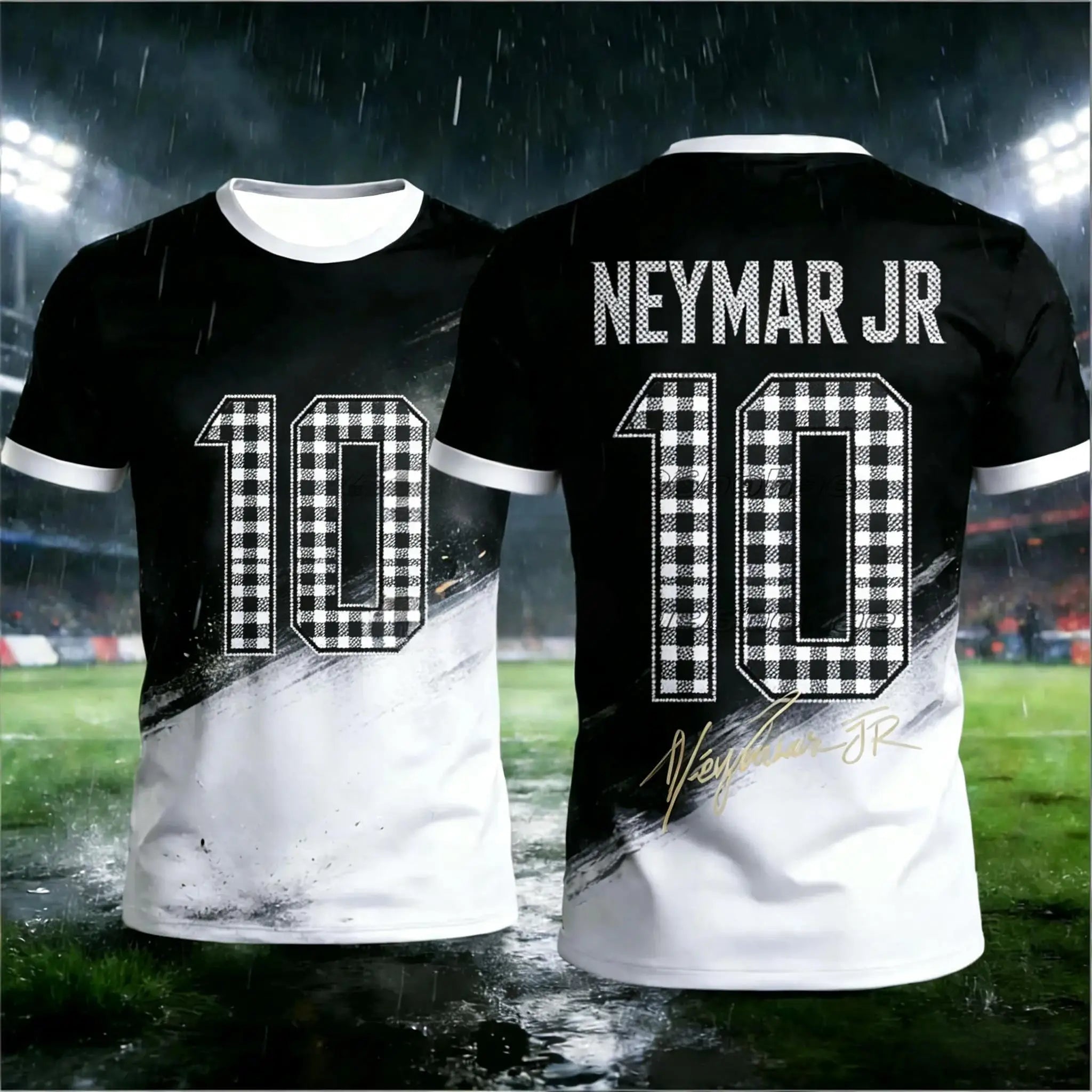 2026 New Style #Neymar No.10# Signed Commemorative Jersey Large Loose 3D Quick-Dry Short-Sleeve T-Shirt for Men and Women Kids