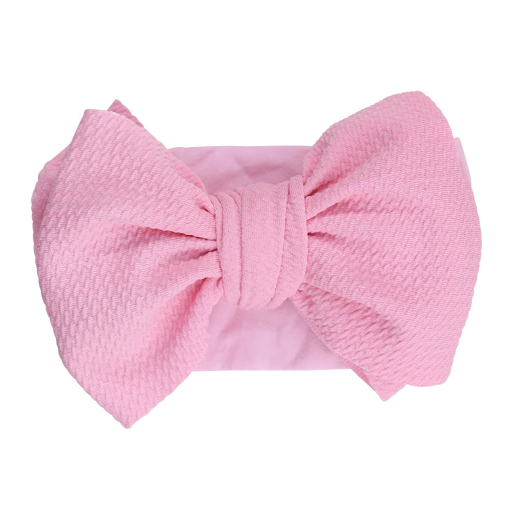 Baby Girl Big Bow Headband – Elastic Nylon Turban Headwrap (Newborn–3Y)