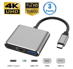 Compact 3-in-1 USB-C Hub with HDMI Adapter USB 3.0 Docking Station MacBook Air Converter for Enhanced Connectivity