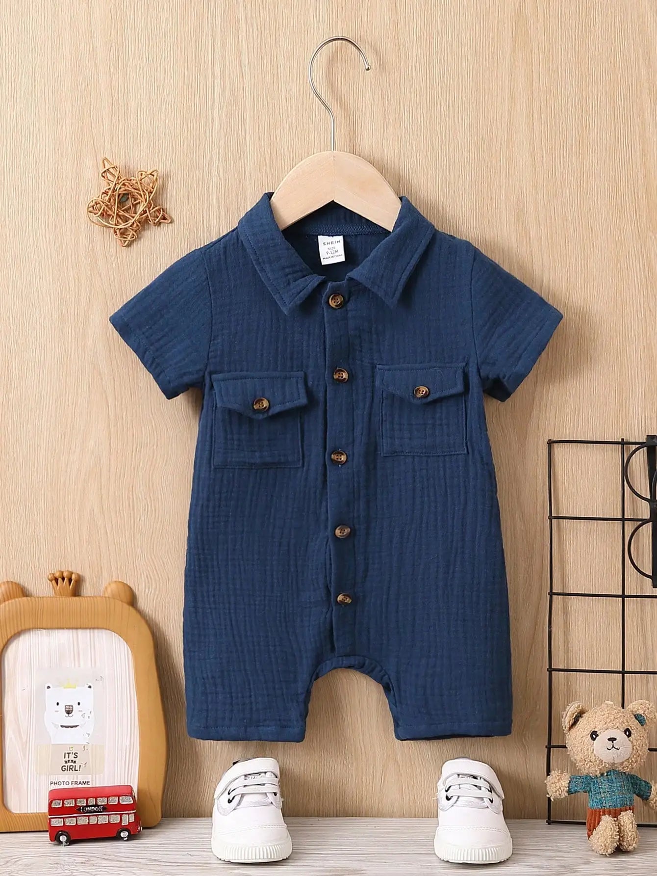Baby Solid Cotton Short Sleeve Romper – Unisex Summer Jumpsuit (1–3Y)