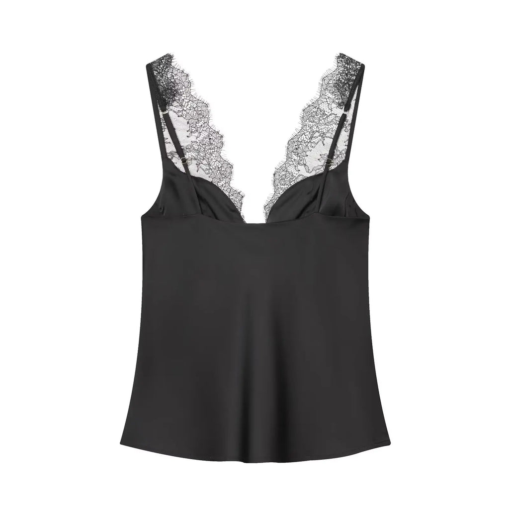 TFMLN Women Lace Splice Sexy Sling Sleeveless Tops 2026 New Fashion Deep V Neck Elegant Outfit Chic Street Casual Clothing