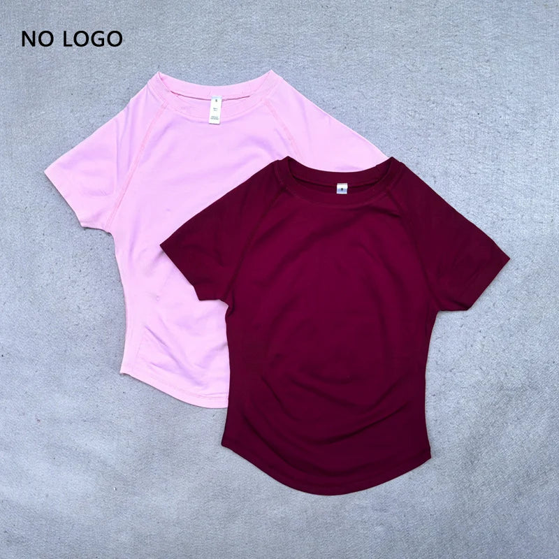 No Logo Short Sleeve Yoga Top Round Neck Seamless Gym Shirt for Woman High Stretch Sports Running T Shirts Workout Clothes
