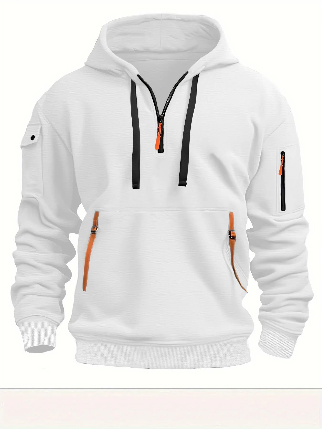 Men’s Casual Sports Hoodie – Solid Color Pullover, Arm Pocket, Plus Size