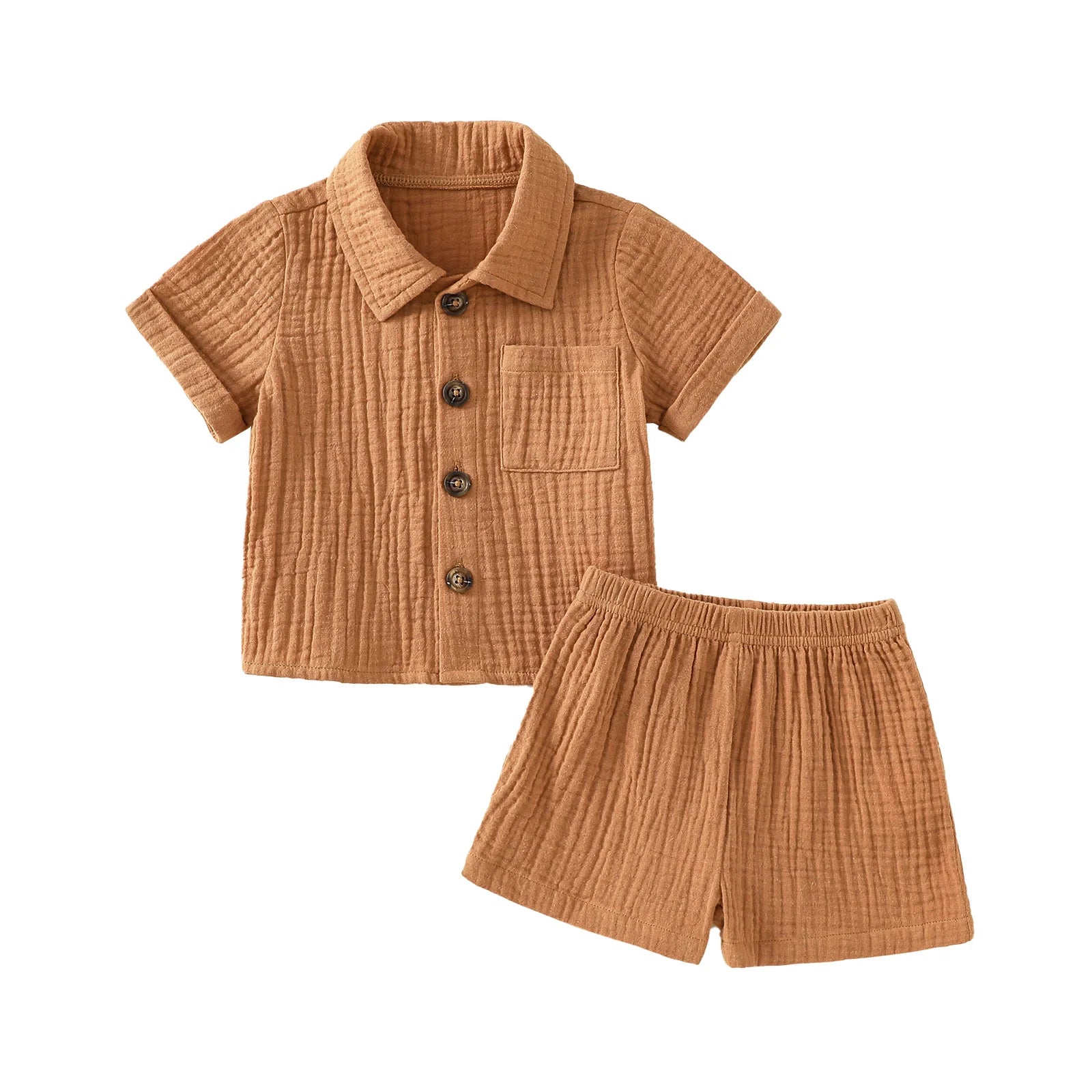 Toddler Baby 2-Piece Summer Set – Button Down Lapel Shirt & Shorts (0–3Y)