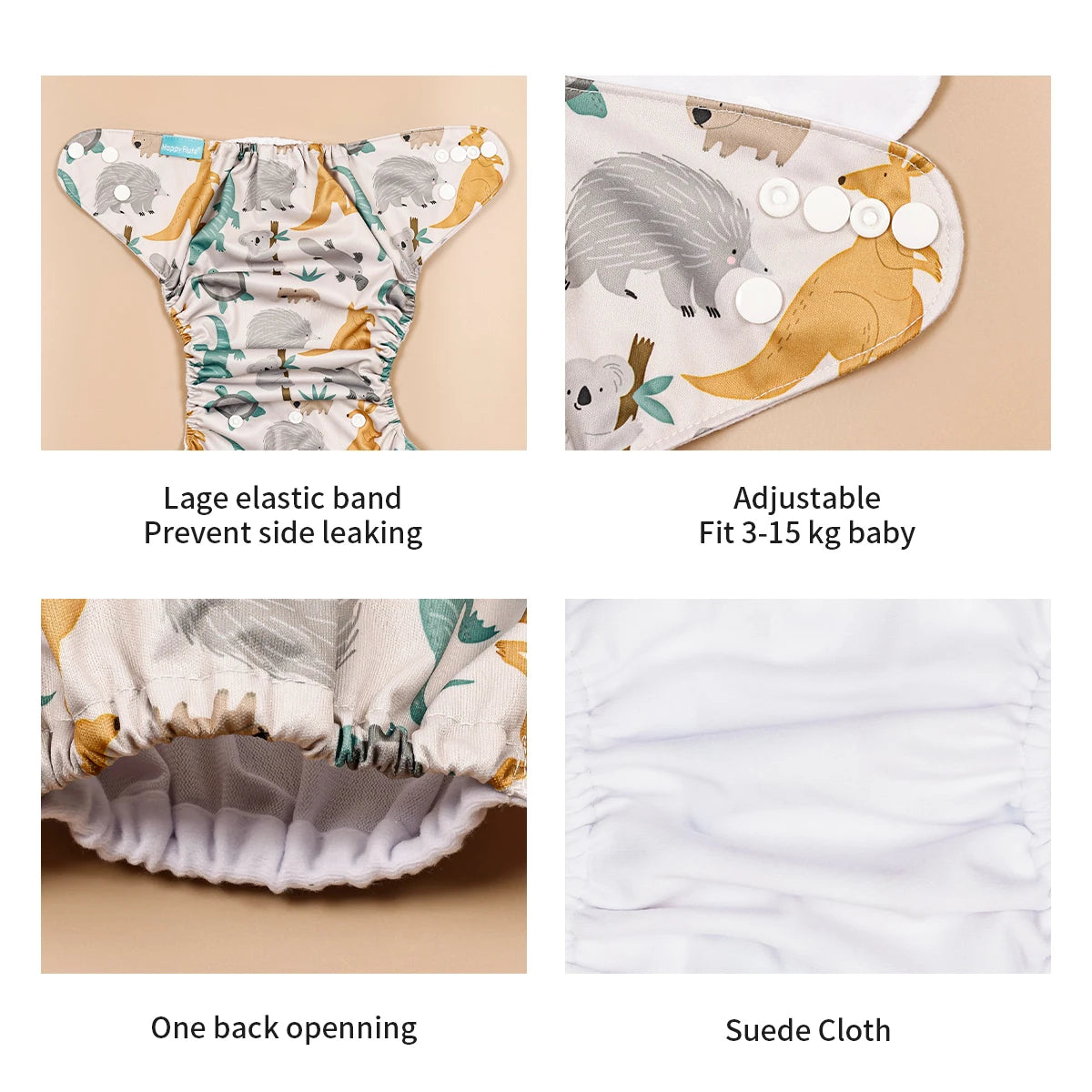 Reusable Pocket Diapers 3-Pack – Washable Adjustable Baby Nappy Cover (3–15 kg)