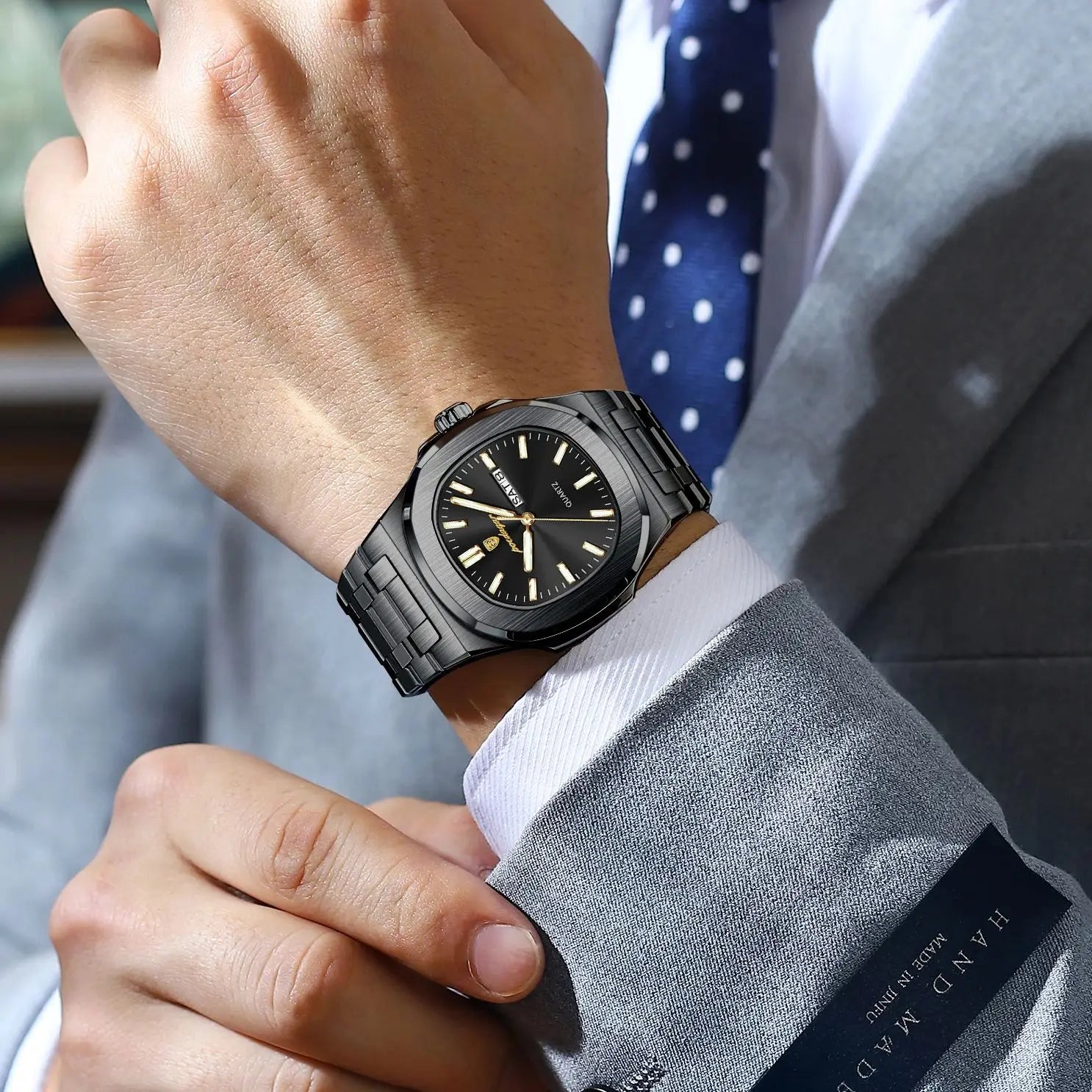 POEDAGAR Square Luxury Men Clock Waterproof Luminous Date Week Quartz Man Wristwatch Stainless Steel Fashion Men's Watches Reloj