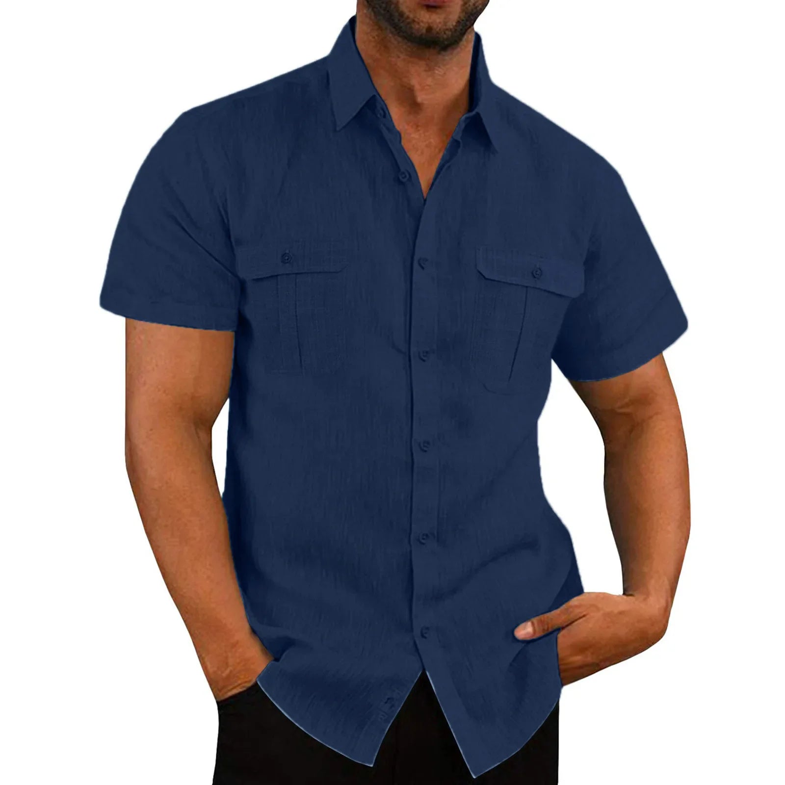 Cotton Linen Hot Sale Men Short-Sleeved Shirts Summer Solid Color Comfort Collar Casual Beach Style Plus SizeMale Shirts M-5XL