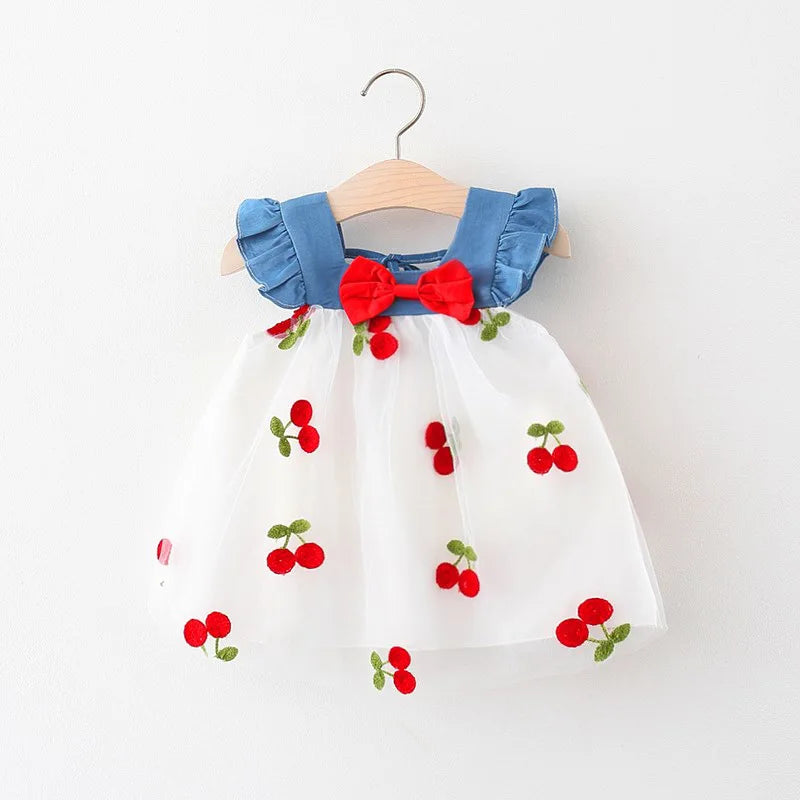 Baby Girl Lace Cherry Dress – Puff Sleeve Flower Girl Wedding Dress