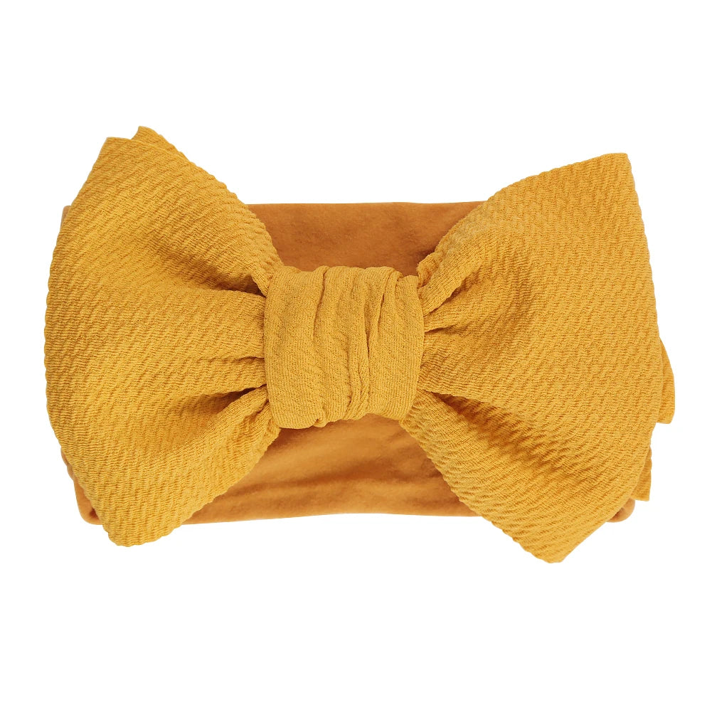 Baby Girl Big Bow Headband – Elastic Nylon Turban Headwrap (Newborn–3Y)