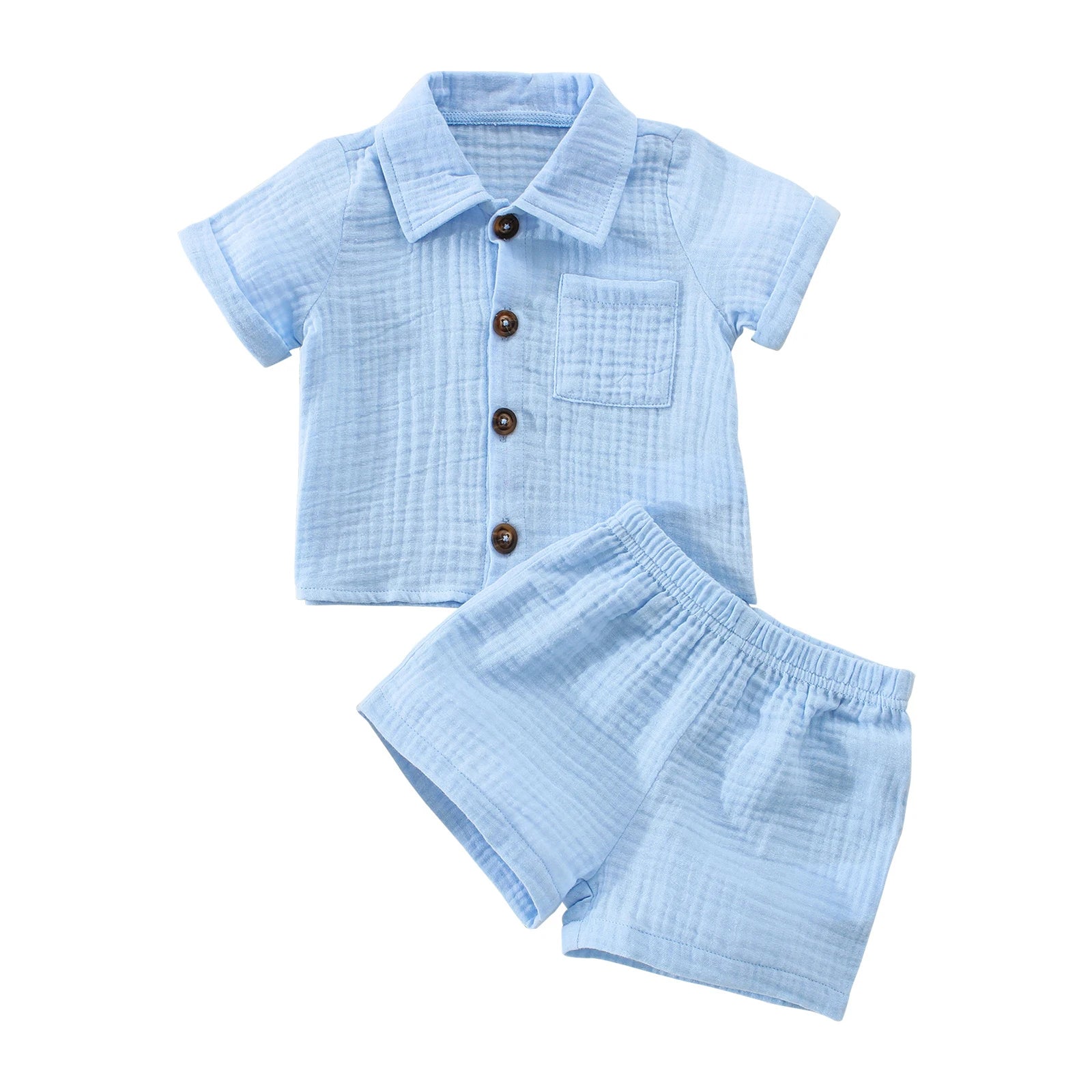 Toddler Baby 2-Piece Summer Set – Button Down Lapel Shirt & Shorts (0–3Y)