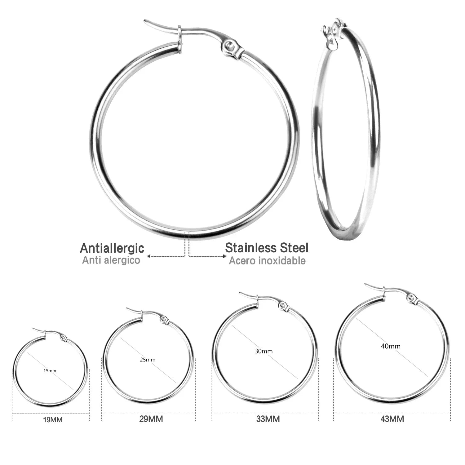 Gold Color Stainless Steel Hoop Earrings For Women Men Big/Small Circle Round Ear Jewelry Bijoux Acier Inoxidable E18110